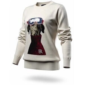 Banana Republic Women's Cream Dog Ski Goggles Graphic Knit Sweater Size S